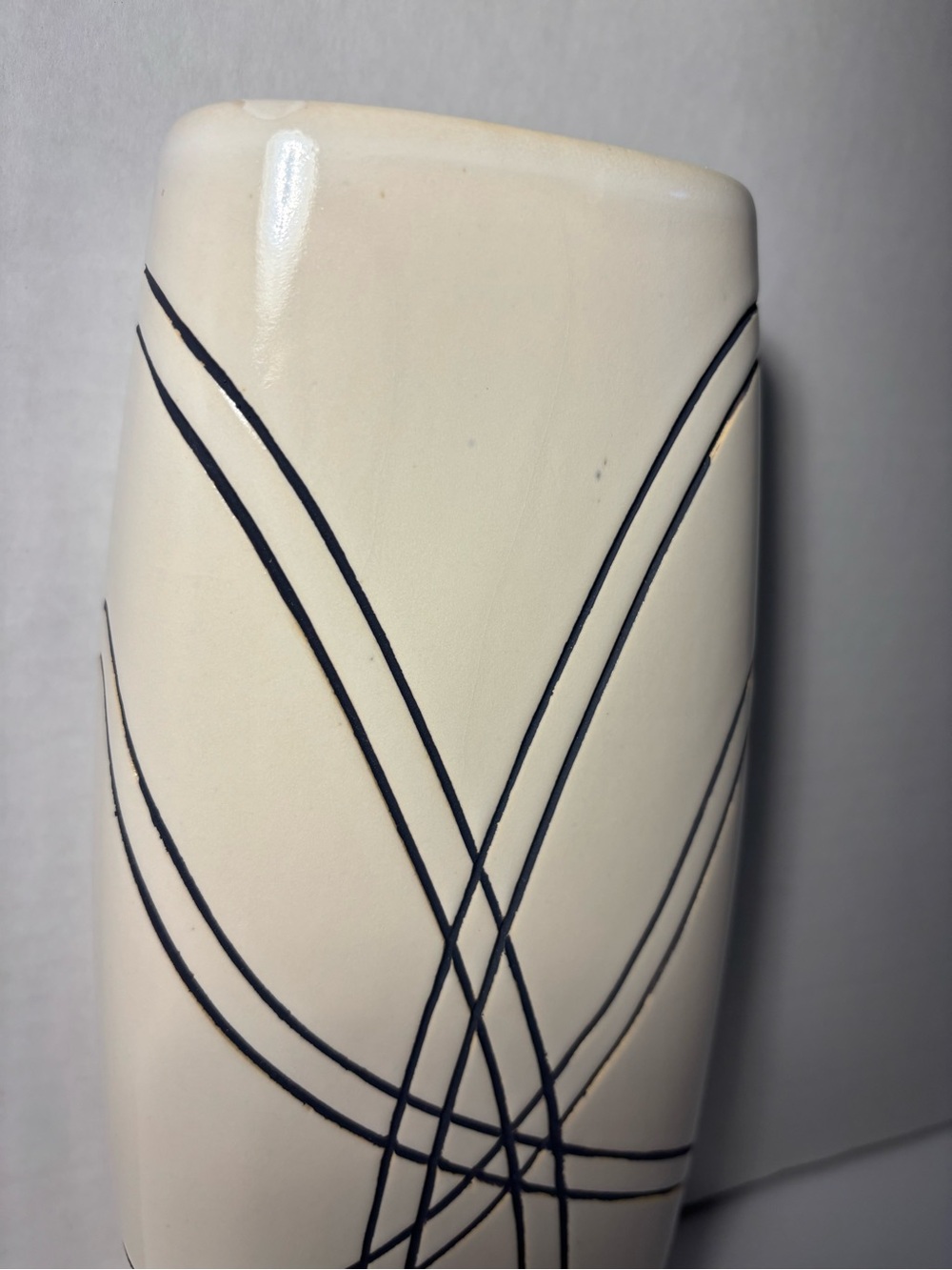 Norcal Creamy White Black Geometric Lines Ceramic 10” Vase Modern Home Accent - Picture 3 of 9